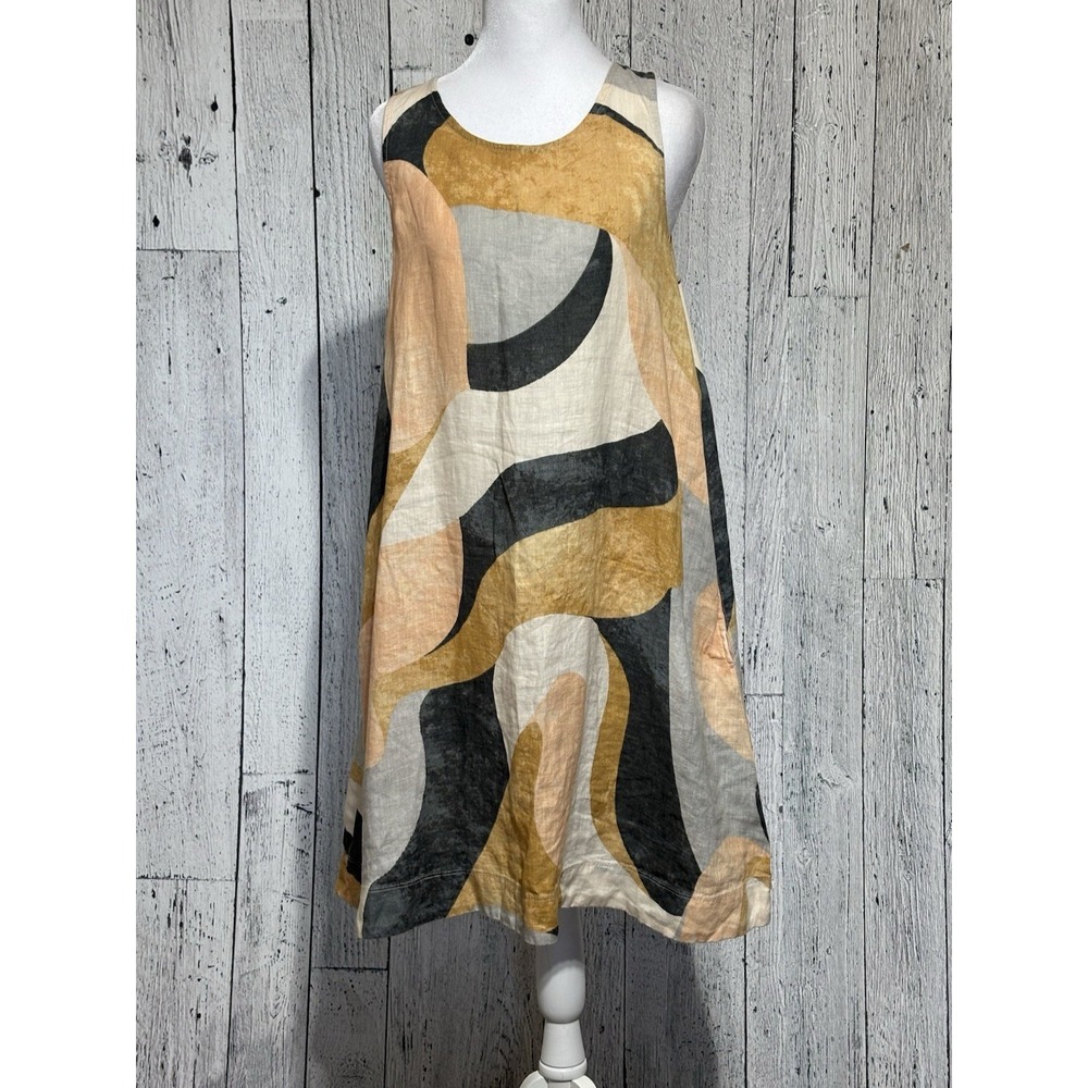 Rachel Zoe 100%Linen Summer Shift Dress Swirl Print With Pockets Size S Coastal